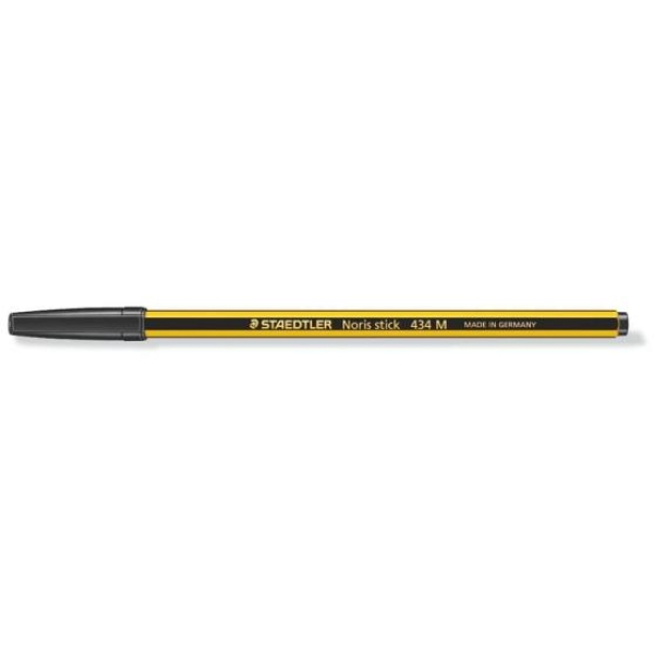 Penna a sfera con cappuccio Staedtler Noris Stick nera - tratto 0,35 mm -  fusto giallo/nero (conf. 20)