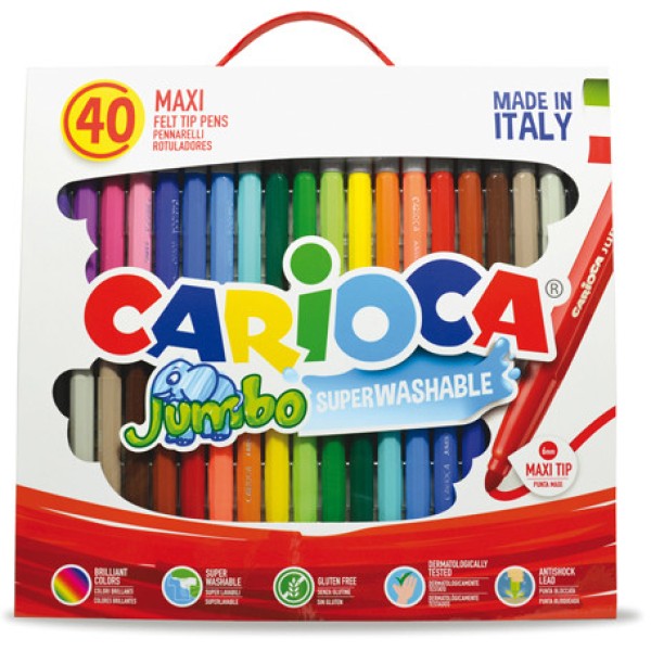 Scatola 40 pennarelli jumbo lavabili colori assortiti carioca - Z15199